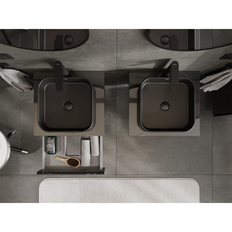 Mexen Orio koupelnová skříňka pod umyvadlo 50 cm s deskou, 1 zásuvka, černý lesk - 91A10-05023-1-BFC70