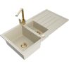 Mexen Andres granitový dřez 1,5-komorový s odkapávačem a kuchyňskou baterií Rita, béžový - 6515-69-670300-50