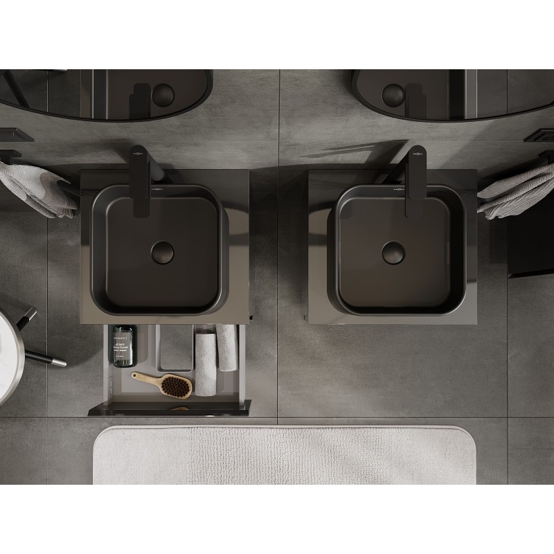 Mexen Orio koupelnová skříňka pod umyvadlo 50 cm s deskou, 2 zásuvky, černý lesk - 91A10-05047-2-BFFC70