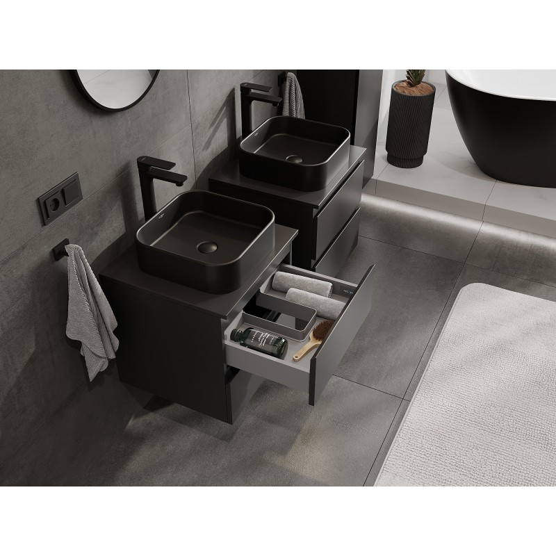 Mexen Orio koupelnová skříňka pod umyvadlo 50 cm s deskou, 2 zásuvky, matná černá - 91A10-05047-2-BFFC71
