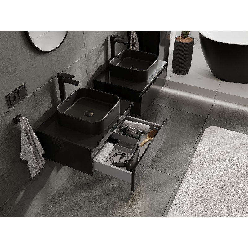 Mexen Orio koupelnová skříňka pod umyvadlo 60 cm s deskou, 1 zásuvka, černý lesk - 91A10-06023-1-BFC70