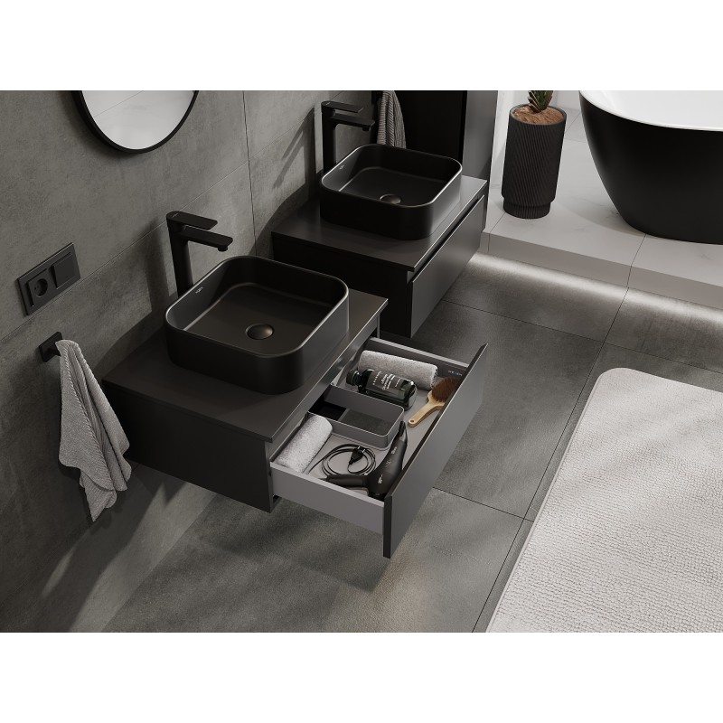 Mexen Orio koupelnová skříňka pod umyvadlo 60 cm s deskou, 1 zásuvka, černá matná - 91A10-06023-1-BFC71