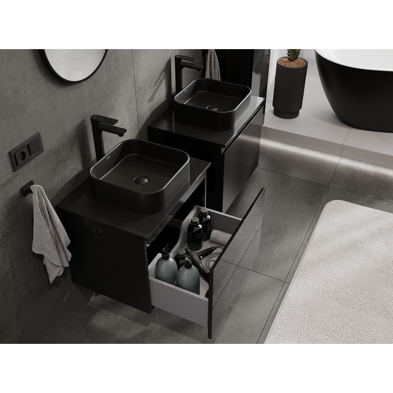 Mexen Orio koupelnová skříňka pod umyvadlo 60 cm s deskou, 1 zásuvka, černý lesk - 91A10-06047-1-BFC70