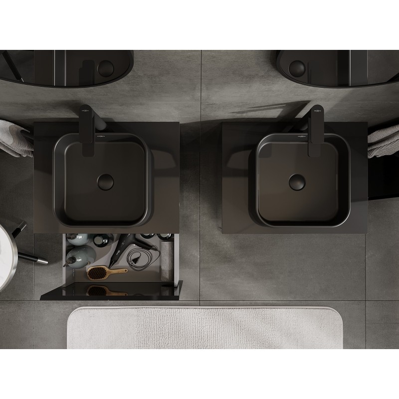 Mexen Orio koupelnová skříňka pod umyvadlo 60 cm s deskou, 1 zásuvka, černý lesk - 91A10-06047-1-BFC70