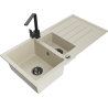 Mexen Andres granitový dřez 1,5-komorový s odkapávačem a kuchyňskou baterií Rita, béžový - 6515-69-670300-70