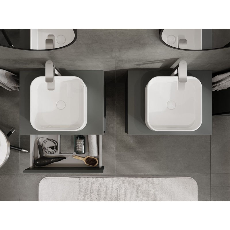 Mexen Orio koupelnová skříňka pod umyvadlo 60 cm s deskou, 2 zásuvky, matná grafitová - 91A10-06047-2-BFFC66