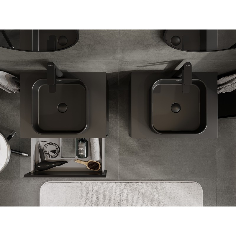 Mexen Orio koupelnová skříňka pod umyvadlo 60 cm s deskou, 2 zásuvky, černá matná - 91A10-06047-2-BFFC71