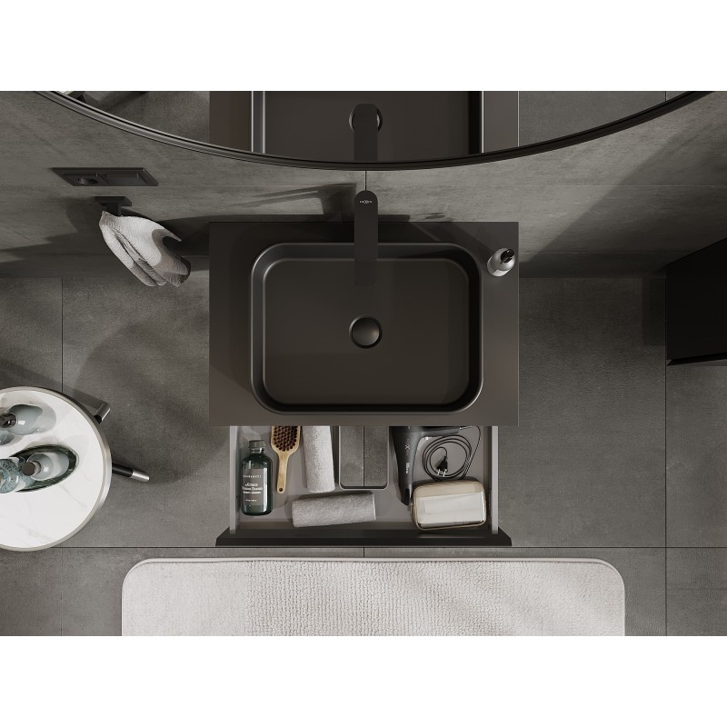 Mexen Orio koupelnová skříňka pod umyvadlo 70 cm s deskou, 1 zásuvka, černá mat - 91A10-07023-1-BFC71