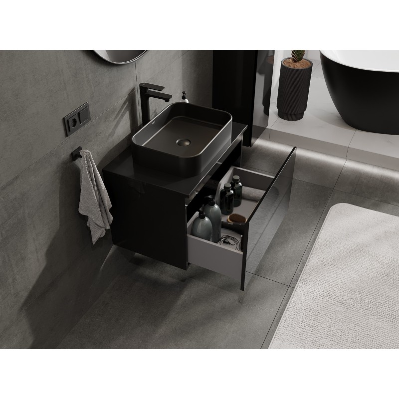 Mexen Orio koupelnová skříňka pod umyvadlo 70 cm s deskou, 1 zásuvka, černý lesk - 91A10-07047-1-BFC70