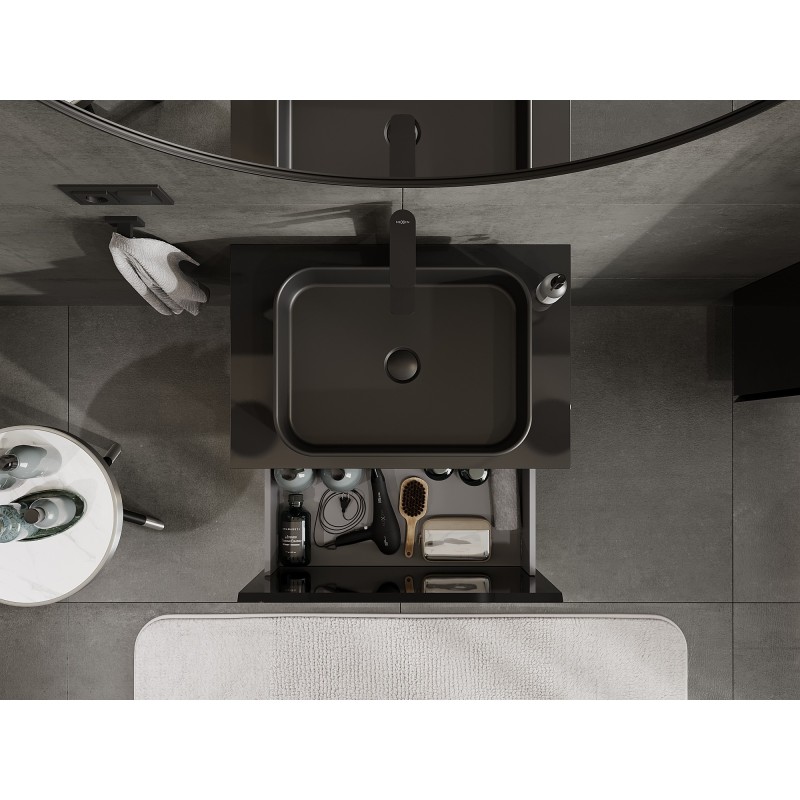 Mexen Orio koupelnová skříňka pod umyvadlo 70 cm s deskou, 1 zásuvka, černý lesk - 91A10-07047-1-BFC70