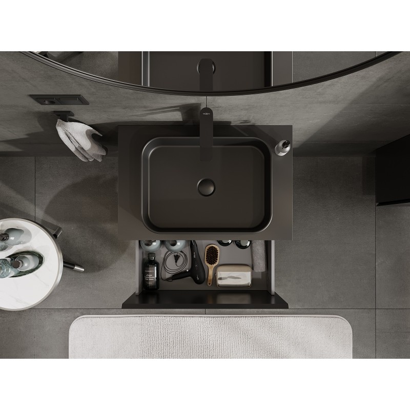 Mexen Orio koupelnová skříňka pod umyvadlo 70 cm s deskou, 1 zásuvka, černá mat - 91A10-07047-1-BFC71