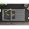 Mexen Andres granitový dřez 1,5-komorový s odkapávačem a kuchyňskou baterií Rita, šedý - 6515-71-670300-50