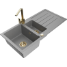 Mexen Andres granitový dřez 1,5-komorový s odkapávačem a kuchyňskou baterií Rita, šedý - 6515-71-670300-50