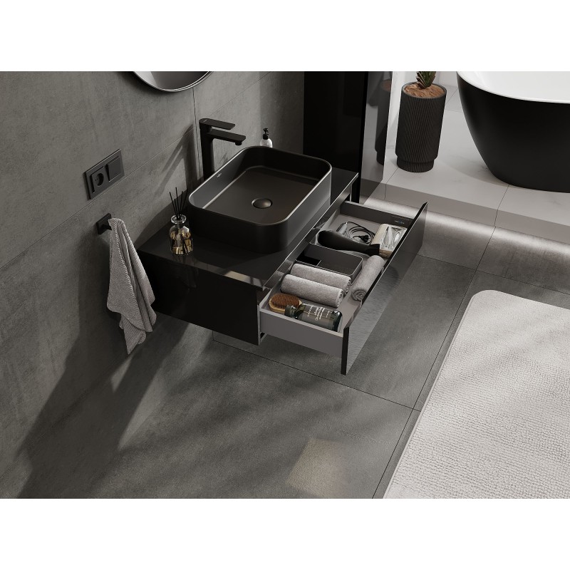 Mexen Orio koupelnová skříňka pod umyvadlo 80 cm s deskou, 1 zásuvkou, černý lesk - 91A10-08023-1-BFC70
