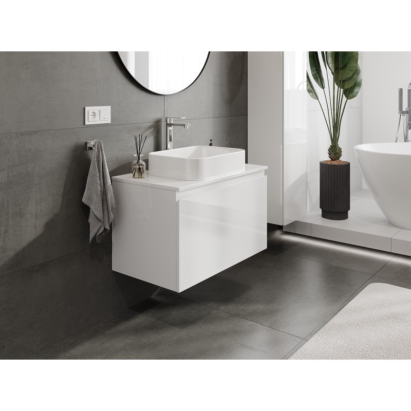 Mexen Orio koupelnová skříňka pod umyvadlo 80 cm s deskou, 1 zásuvka, bílý lesk - 91A10-08047-1-BFC00