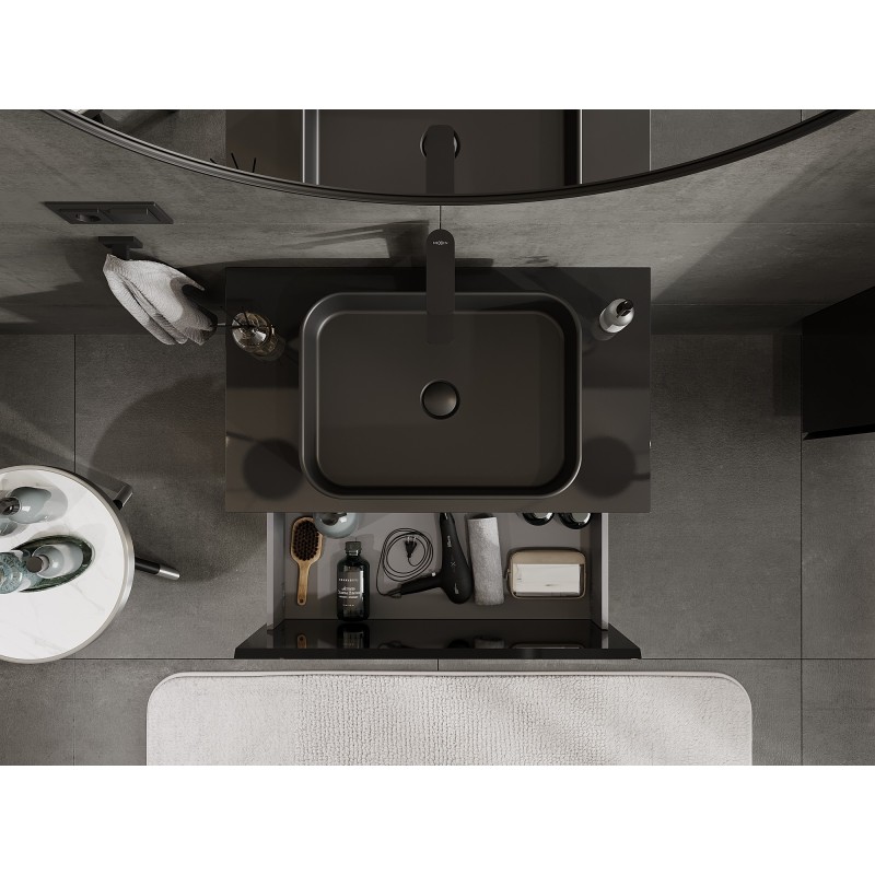 Mexen Orio koupelnová skříňka pod umyvadlo 80 cm s deskou, 1 zásuvka, černý lesk - 91A10-08047-1-BFC70