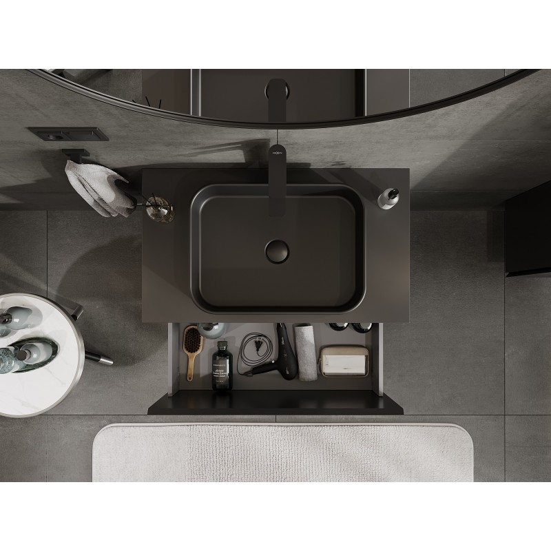 Mexen Orio koupelnová skříňka pod umyvadlo 80 cm s deskou, 1 zásuvka, černý mat - 91A10-08047-1-BFC71