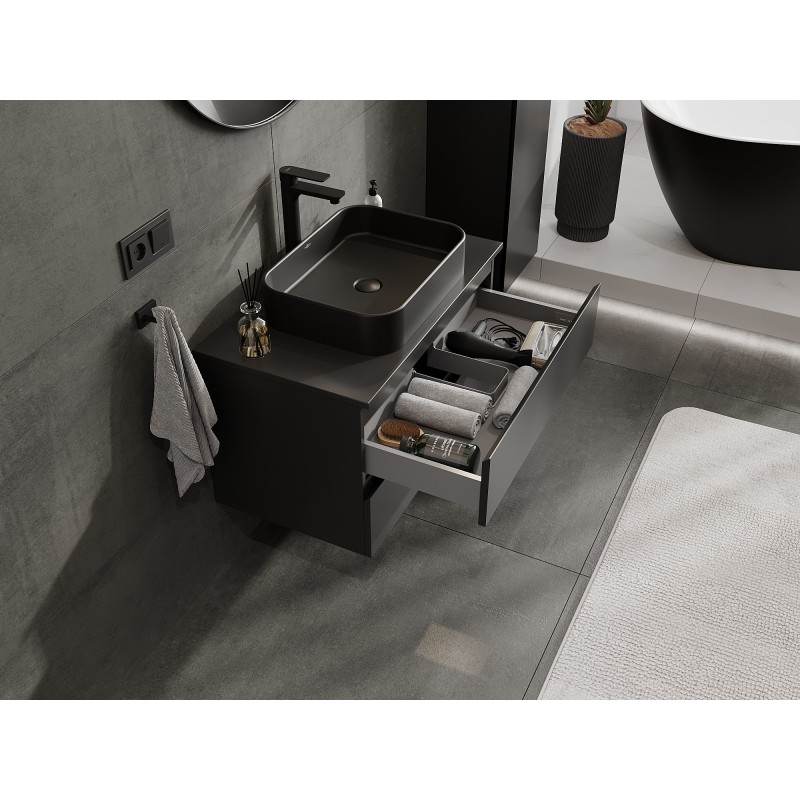 Mexen Orio koupelnová skříňka pod umyvadlo 80 cm s deskou, 2 zásuvky, černá matná - 91A10-08047-2-BFFC71