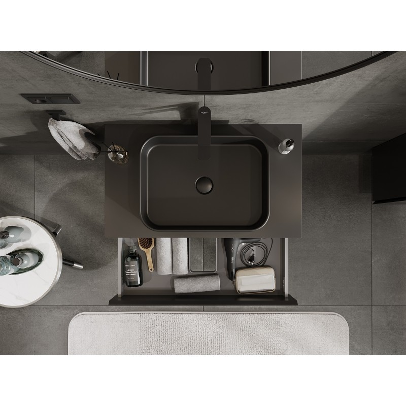 Mexen Orio koupelnová skříňka pod umyvadlo 80 cm s deskou, 2 zásuvky, černá matná - 91A10-08047-2-BFFC71