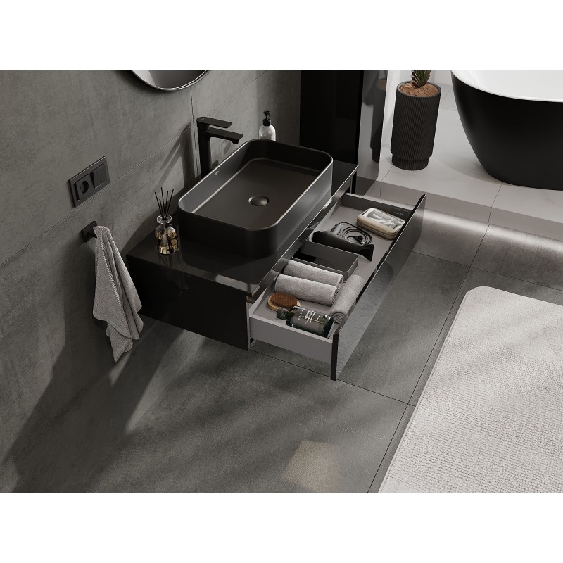 Mexen Orio koupelnová skříňka pod umyvadlo 90 cm s deskou, 1 zásuvka, černý lesk - 91A10-09023-1-BFC70