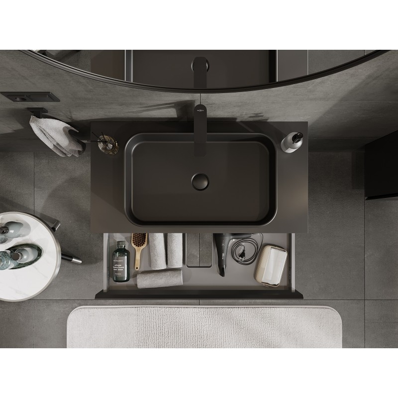 Mexen Orio koupelnová skříňka pod umyvadlo 90 cm s deskou, 1 zásuvka, černá mat - 91A10-09023-1-BFC71