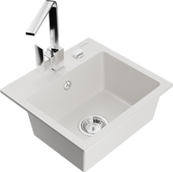 Mexen Milo granitový dřez s 1 komorou a kuchyňskou baterií Rita, bílý - 6505-20-670300-00