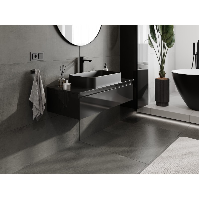 Mexen Orio koupelnová skříňka pod umyvadlo 100 cm s deskou, 1 zásuvka, černý lesk - 91A10-10023-1-BFC70