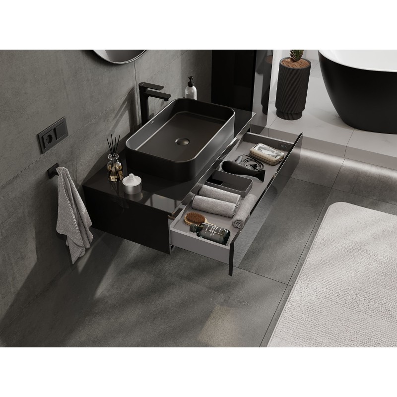 Mexen Orio koupelnová skříňka pod umyvadlo 100 cm s deskou, 1 zásuvka, černý lesk - 91A10-10023-1-BFC70