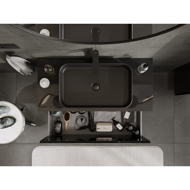 Mexen Orio koupelnová skříňka pod umyvadlo 100 cm s deskou, 1 zásuvka, černý lesk - 91A10-10047-1-BFC70