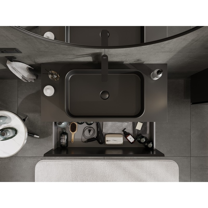 Mexen Orio koupelnová skříňka pod umyvadlo 100 cm s deskou, 1 zásuvka, černá matná - 91A10-10047-1-BFC71