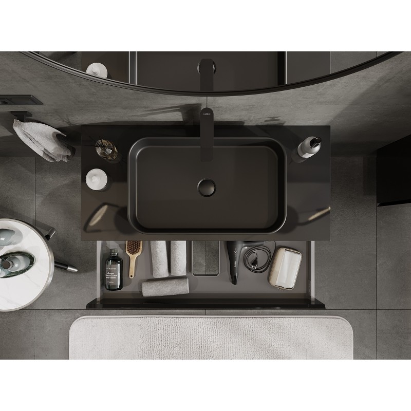 Mexen Orio koupelnová skříňka pod umyvadlo 100 cm s deskou, 2 zásuvky, černý lesk - 91A10-10047-2-BFFC70