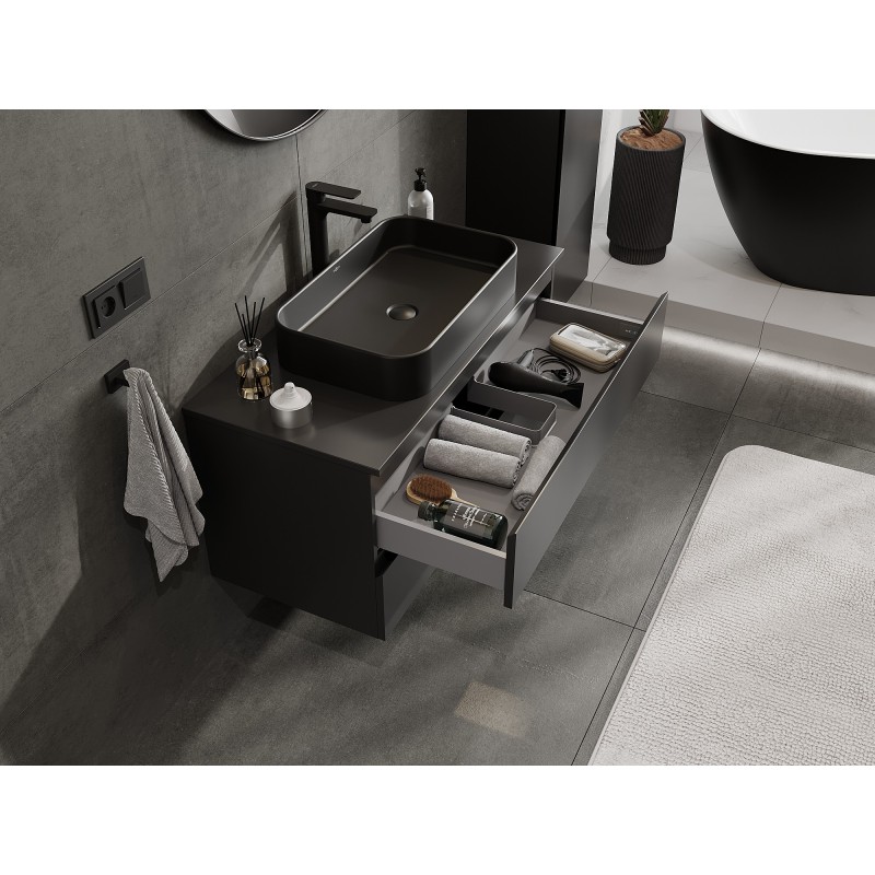 Mexen Orio koupelnová skříňka pod umyvadlo 100 cm s deskou, 2 zásuvky, černá mat - 91A10-10047-2-BFFC71
