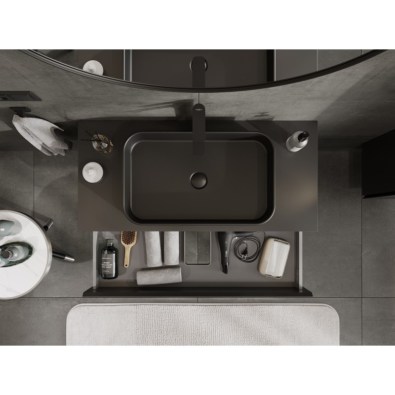 Mexen Orio koupelnová skříňka pod umyvadlo 100 cm s deskou, 2 zásuvky, černá mat - 91A10-10047-2-BFFC71