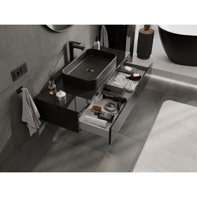 Mexen Orio koupelnová skříňka pod umyvadlo 120 cm s deskou, 1 zásuvka, černý lesk - 91A10-12023-1-BFC70