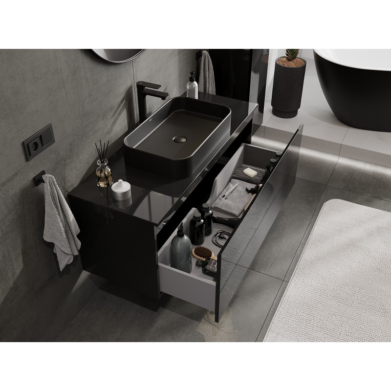 Mexen Orio koupelnová skříňka pod umyvadlo 120 cm s deskou, 1 zásuvka, černý lesk - 91A10-12047-1-BFC70