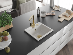 Mexen Milo granitový jednodřez s kuchyňskou baterií Rita, bílý - 6505-20-670300-50