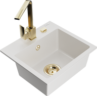 Mexen Milo granitový jednodřez s kuchyňskou baterií Rita, bílý - 6505-20-670300-50