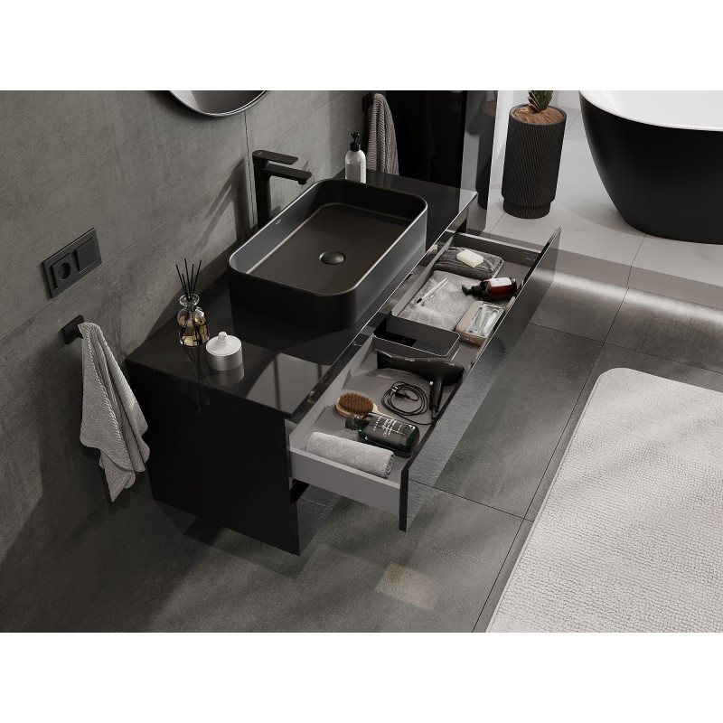 Mexen Orio koupelnová skříňka pod umyvadlo 120 cm s deskou, 2 zásuvky, černý lesk - 91A10-12047-2-BFFC70