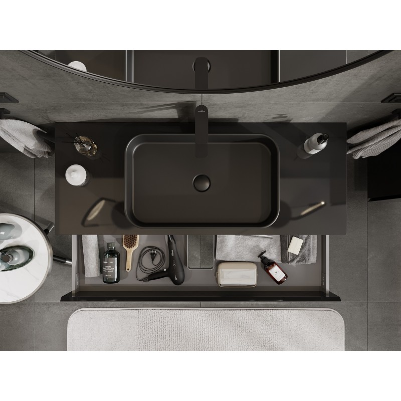 Mexen Orio koupelnová skříňka pod umyvadlo 120 cm s deskou, 2 zásuvky, černý lesk - 91A10-12047-2-BFFC70