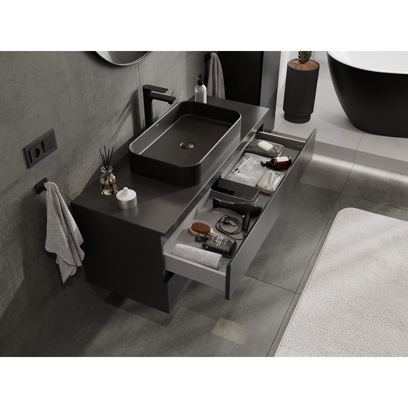 Mexen Orio koupelnová skříňka pod umyvadlo 120 cm s deskou, 2 zásuvky, černý mat - 91A10-12047-2-BFFC71
