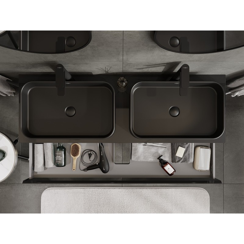 Mexen Orio koupelnová skříňka pod umyvadlo 140 cm s deskou, 1 zásuvka, černý lesk - 91A10-14023-1-BFC70