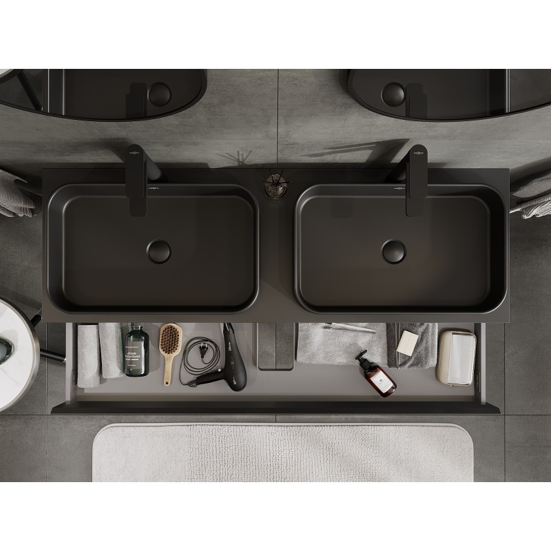 Mexen Orio koupelnová skříňka pod umyvadlo 140 cm s deskou, 1 zásuvka, černá mat - 91A10-14023-1-BFC71