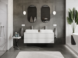 Mexen Orio koupelnová skříňka pod umyvadlo 140 cm s deskou, 2 zásuvky, bílý lesk - 91A10-14047-2-BFFC00