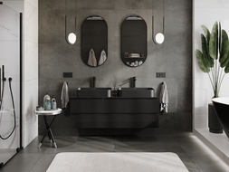 Mexen Orio koupelnová skříňka pod umyvadlo 140 cm s deskou, 2 zásuvky, černý lesk - 91A10-14047-2-BFFC70