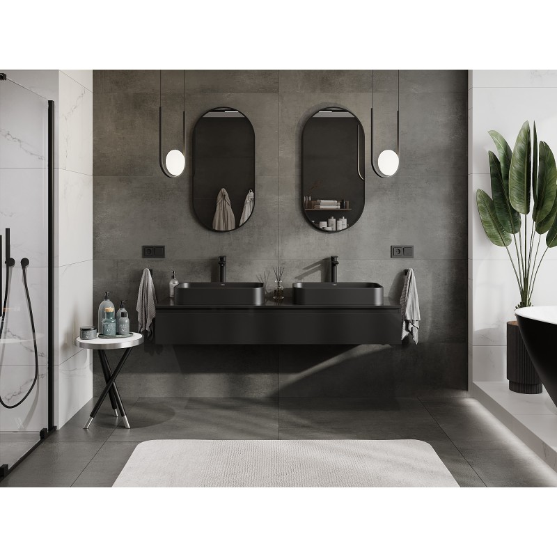 Mexen Orio koupelnová skříňka pod umyvadlo 160 cm s deskou, 1 zásuvka, černý lesk - 91A10-16023-1-BFC70