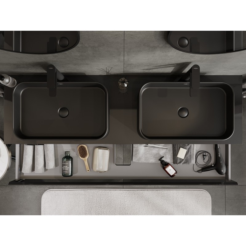 Mexen Orio koupelnová skříňka pod umyvadlo 160 cm s deskou, 1 zásuvka, černý lesk - 91A10-16023-1-BFC70