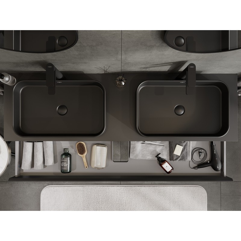 Mexen Orio koupelnová skříňka pod umyvadlo 160 cm s deskou, 1 zásuvka, černá mat - 91A10-16023-1-BFC71