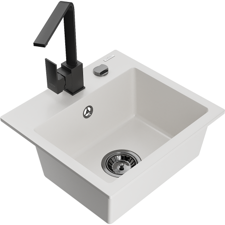 Mexen Milo granitový dřez 1-komorový s kuchyňskou baterií Rita, bílý - 6505-20-670300-70
