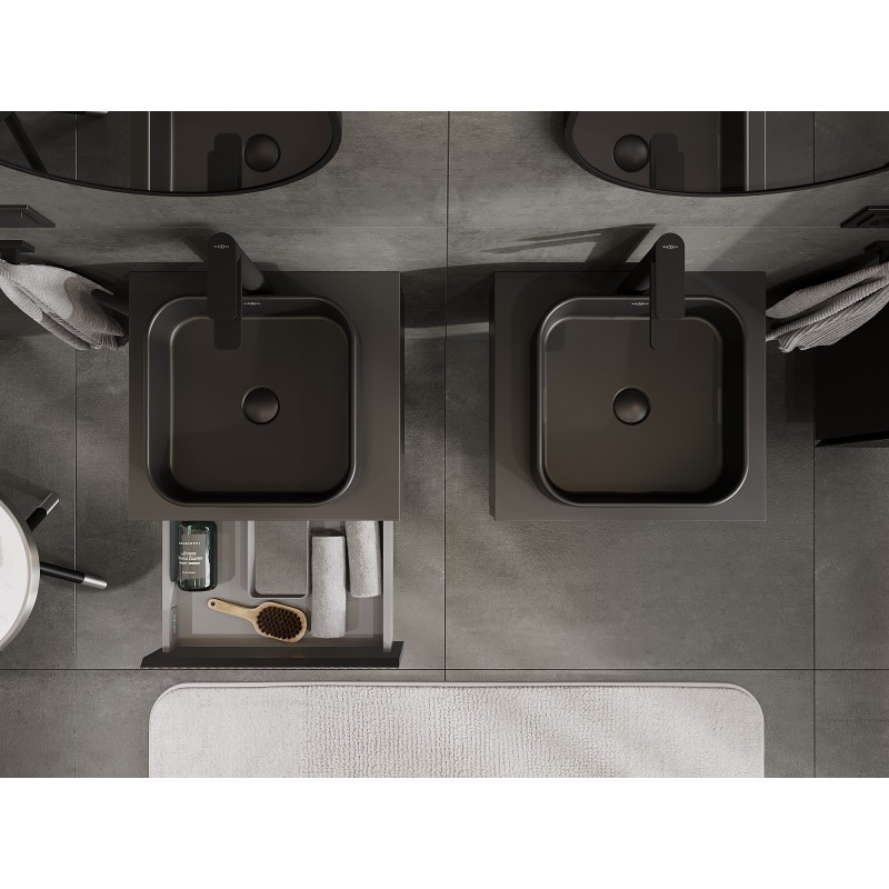 Mexen Rivel koupelnová skříňka pod umyvadlo 50 cm s deskou, 1 zásuvka, drážkovaná, černý mat - 91A20-05023-1-BFC71