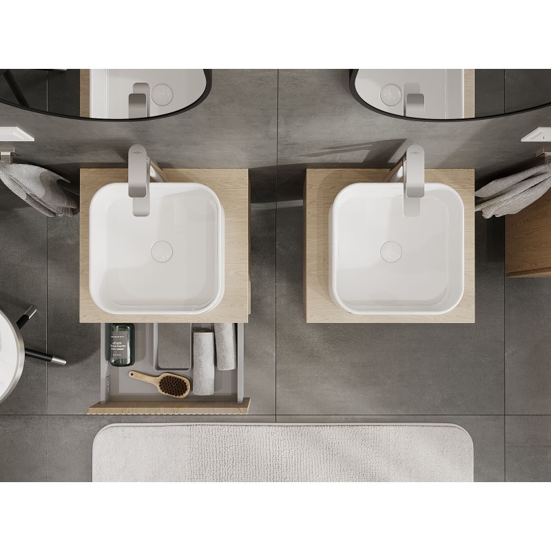 Mexen Rivel koupelnová skříňka pro umyvadlo 50 cm s deskou, 1 zásuvka, drážkovaná, dub - 91A20-05023-1-BFC81